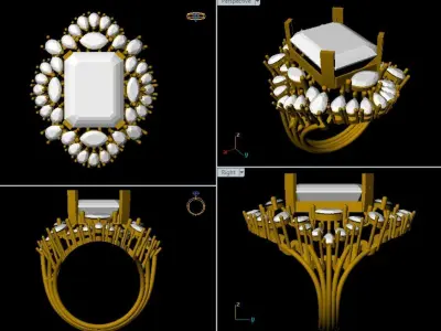 RING with deep blue color stone embraced by diamonds 3D print model