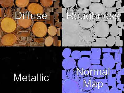 Wood Slice Model Pack with Detailed Textures Low-poly 3D model