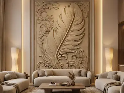 modern feather panel wall decor set relief stl mural CNC 304 3D model