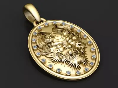 Gold lion head pendant 3D printable model   3D print model