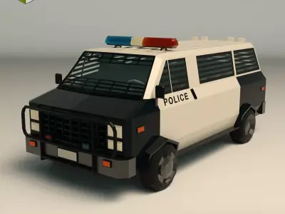 Low Poly Police Van 04 Low-poly 3D model
