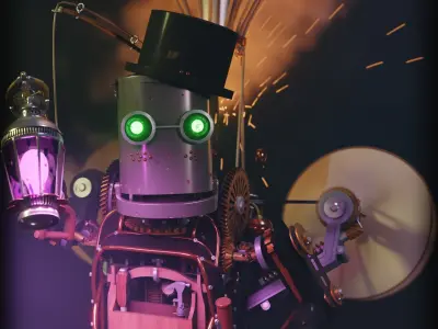 Little steampunk robot with balloon Free 3D model