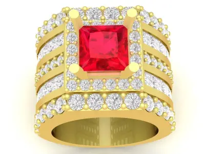 Luxury Square Gemstone Multi Row Mens Ring CAD Model 3409 3D print model