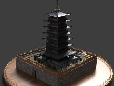 Chinese ancient tower  Low-poly 3D model