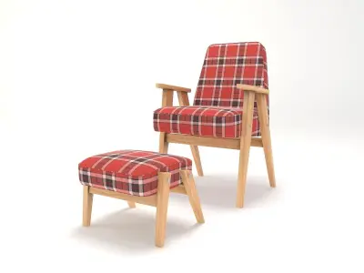 Retro red Chair and Ottoman 3D model