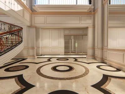 Stair case Interior design with living room 3D model