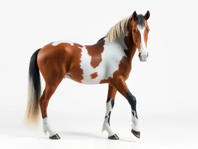 Pinto Arabian Horse 3D Model with Bold Patches Low-poly 3D model