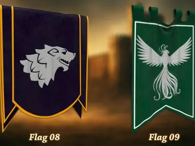 25 Epic Medieval Flags Vol 1 Game Ready and  Archviz Assets Low-poly 3D model