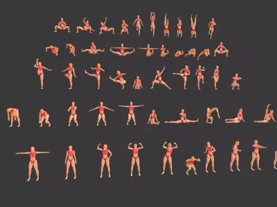 Low poly  3D model -ArchViz -Beach woman -50 Beach Sport Poses  Low-poly 3D model