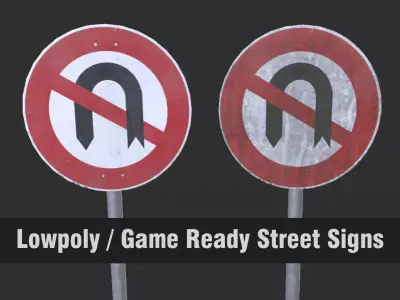 Lowpoly CITY TRAFFIC STREET SIGN No U Turn VR AR Games 3D PBR  Low-poly 3D model