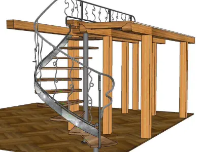 Spiral staircase with railing on the bed above 3D model