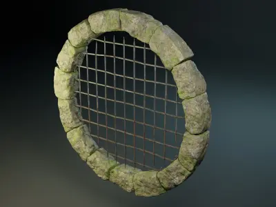 Medieval Stone Tunnel Grille PBR Low-poly 3D model