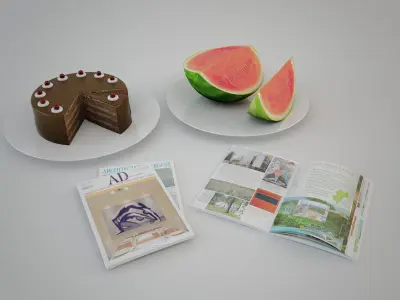 Wine Set chocolate cake with one slice missing 3D model