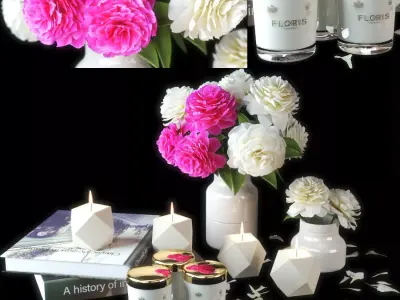 set1216 candles and flowers 3D model