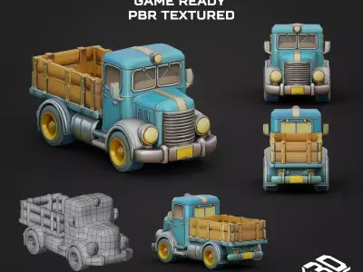 Stylized Vintage Truck Low-poly 3D model