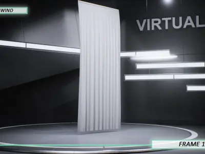 Pack of hanging free wind Animated Curtains Three wind speed  3D model