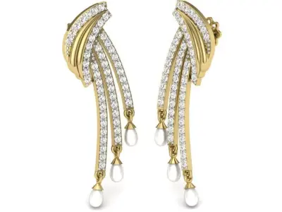 Yellow gold diamond earring-PER-038 DIA 3D print model