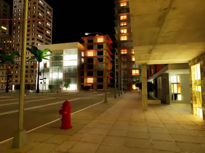 City Downtown Skyscraper Street - Night - Unreal - Lot 01 Low-poly 3D model