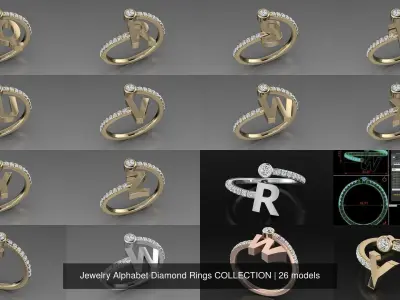 Alphabet Jewelry Rings 3D Model Pack