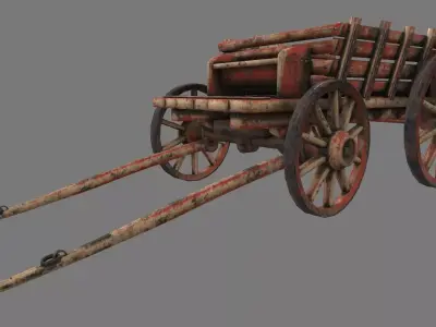 Wooden Cart Low-poly 3D model