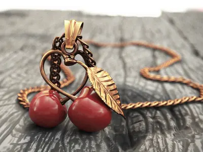 chery pendant made of cherries and leaves 3D print model