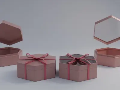 Gift Box Hex shape with Ribbon Low-poly 3D model