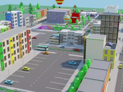 Cartoon City Low-poly 3D model buy