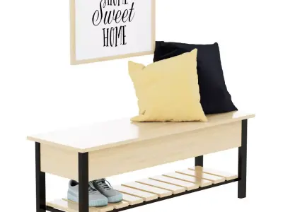 Park City Farmhouse 48 Inch Storage Bench Shelf for shoes 3D model