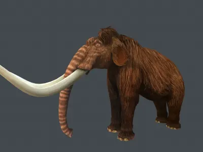Mammoth woolly with long tusks Low-poly 3D model