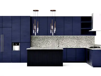Navy Blue modern classic kitchen furniture set Low-poly 3D model