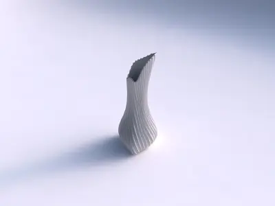 Vase puffy tappered triangle with extruded vertical lines 2 3D print model