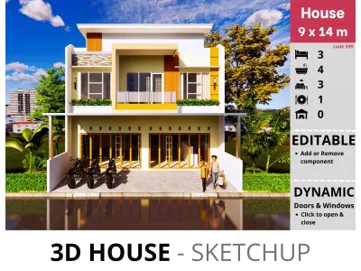 House 9x14m code 599 - Sketchup 3D model 3D model 3D model