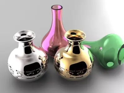 Pottery 2 three colorful glass vases Free 3D model