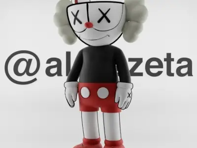 Kaws CupHead x MugMan Textured Low-poly 3D model