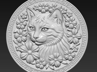 Cat Head and Flowers A78 3D print model