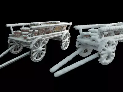 Wooden cart covered with snow 02 3D model