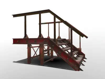 Stairs Low-poly 3D model staircase made of metal and wood Low-poly 3D model