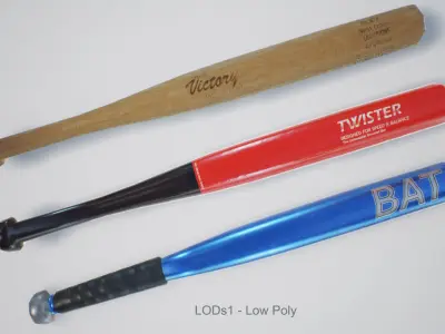 Baseball Bat PBR Low Poly Low-poly 3D model