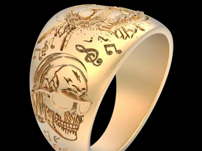 Music forever skull ring silver gold printable jewelry 3D model 3D print model