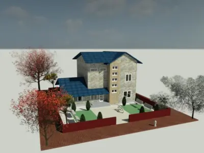 Simple two Floor House model by using a CAD file Low-poly 3D model