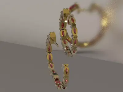 Infinity Hoop Earrings with Oval Ruby je0159 3D print model