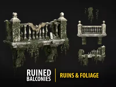 Broken Balcony - Modular Ruins Pack PBR Game Ready Low-poly 3D model