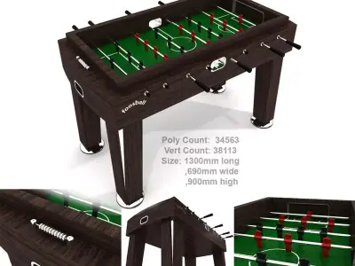 Wood Foosball Soccer table with green pitch 3D model