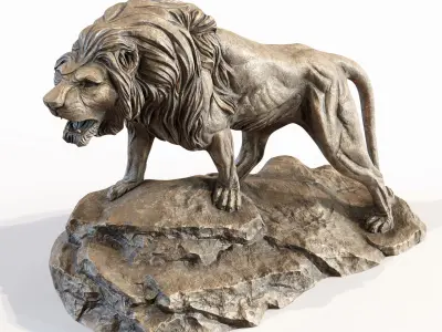 Lion standing on a stone PBR Lowpoly Low-poly 3D model