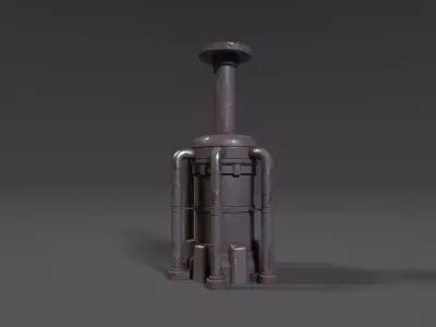 Vertical rusty sci-fi device - generator column Low-poly 3D model