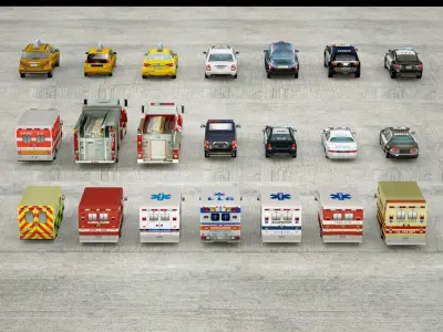 21 Low Poly social vehicles Low-poly 3D model