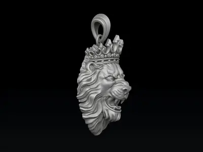 Lion With Crown Pendant  Royal 3D Printable Jewelry Model 3D print model