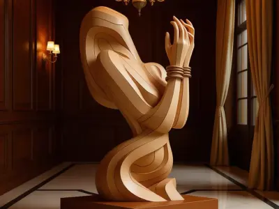 Layered Wood Sculpture Abstract Female Form 3D Low-poly 3D model