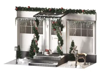 New Years decoration of the building entrance 3D model