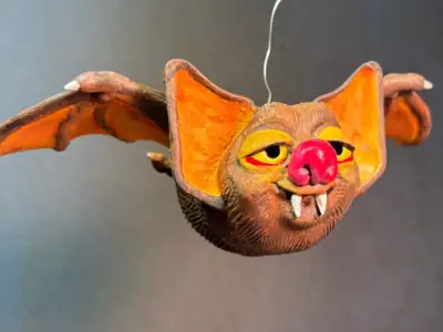 Whimsical Hanging Bat Printable Halloween Ornament STL 3D print model